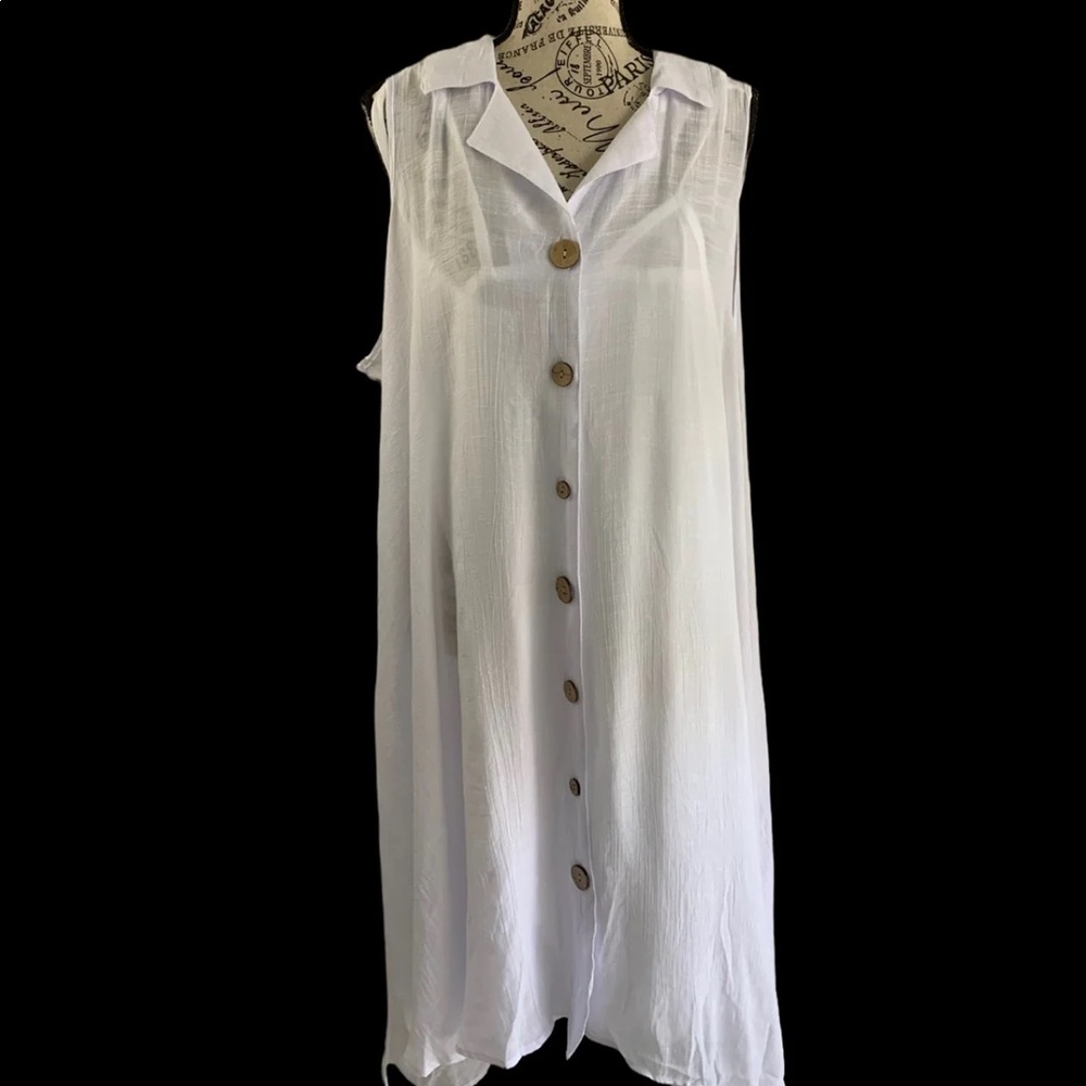 Mlle Gabrielle Womens 2X white summer dress button front lining plus size NEW
